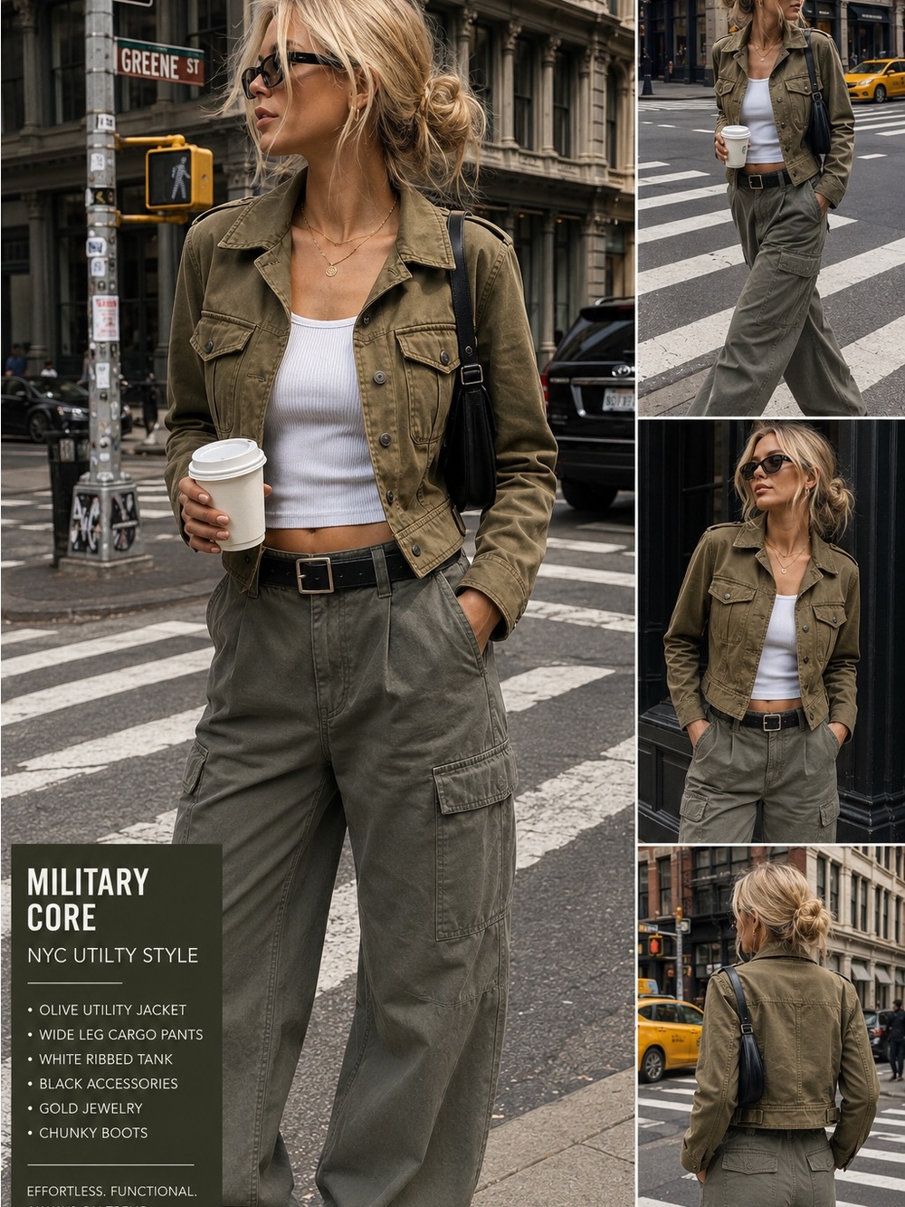 Peyton Jensen Olive Military Cropped Jacket Safari Chic Utility XS